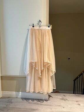 Free People fairy light pink tiered tulle skirt with asymmetrical design, 26”